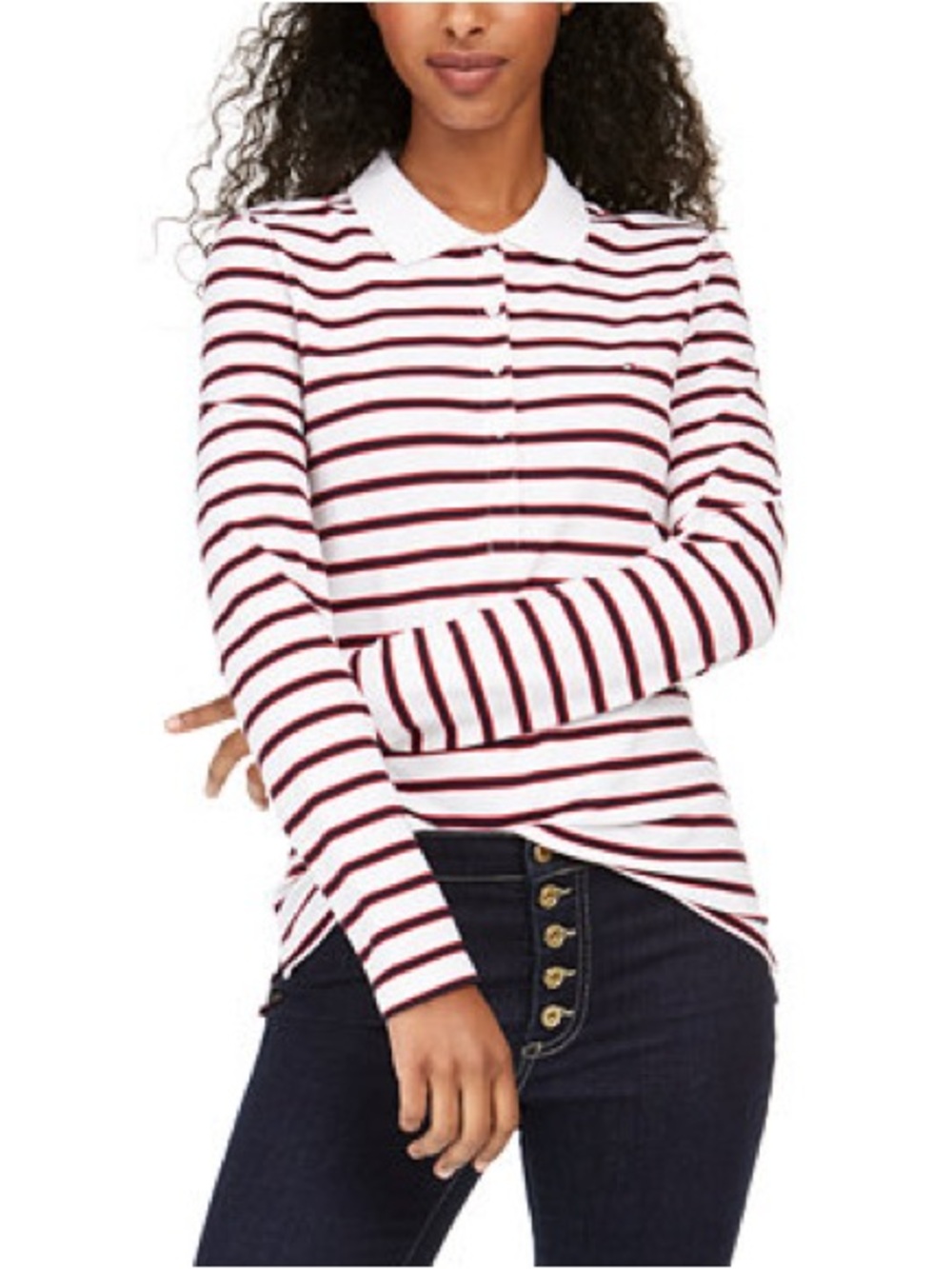 4/$20 Tommy Hilfiger Striped Polo Shirt Long Sleeve Logo Cotton Classic Prep XS